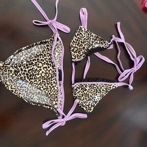 Hurley string bikini with cheetah pattern and mini ruffles